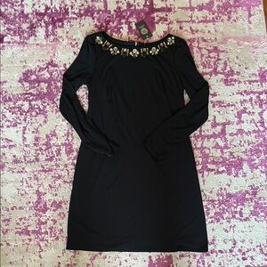 Vince Camuto Black Sheath Dress with Gold Crew Neck